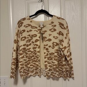 Chico's Tan and Cream Animal Print Cardigan